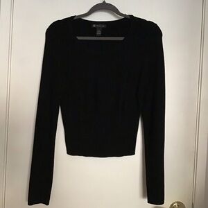 Ink black sweater, size medium tighter in the waist, elaborate knitted design